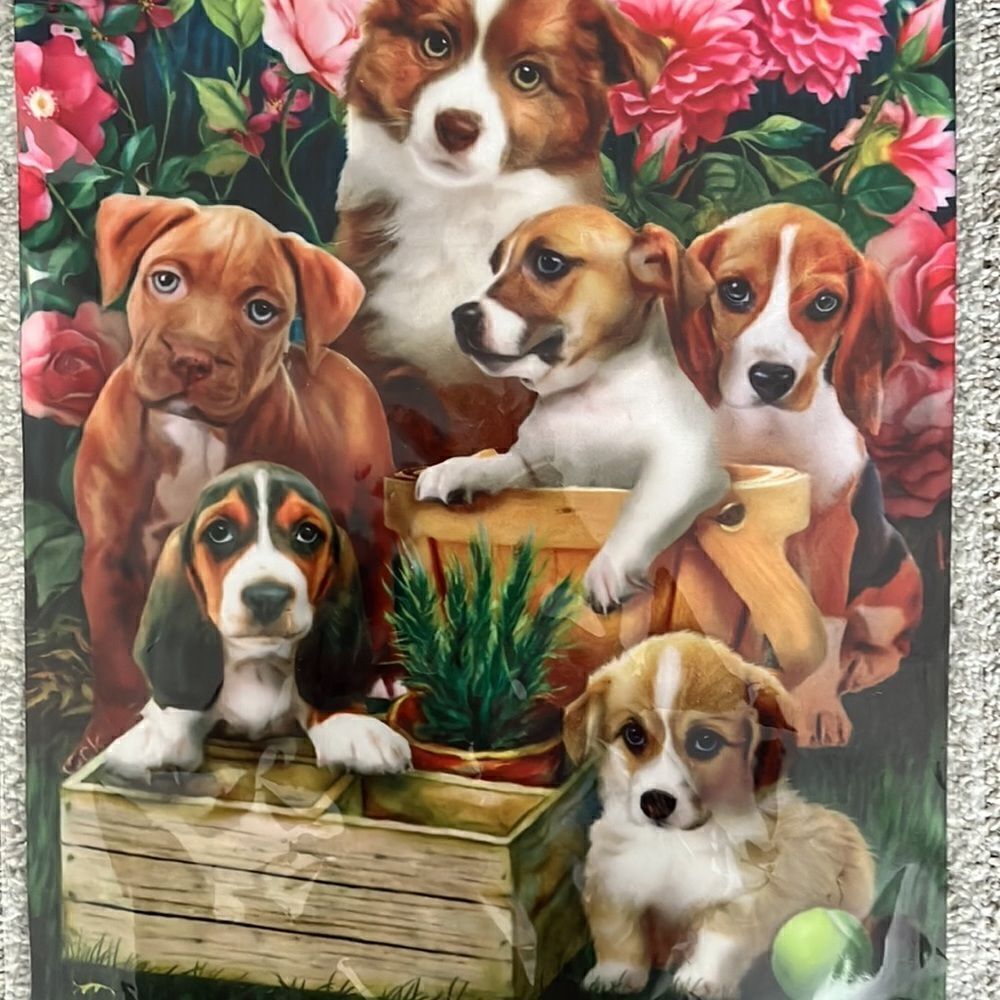 New BRIARWOOD LANE "In the Garden" (Puppies) happy puppy dog lover garden flag
